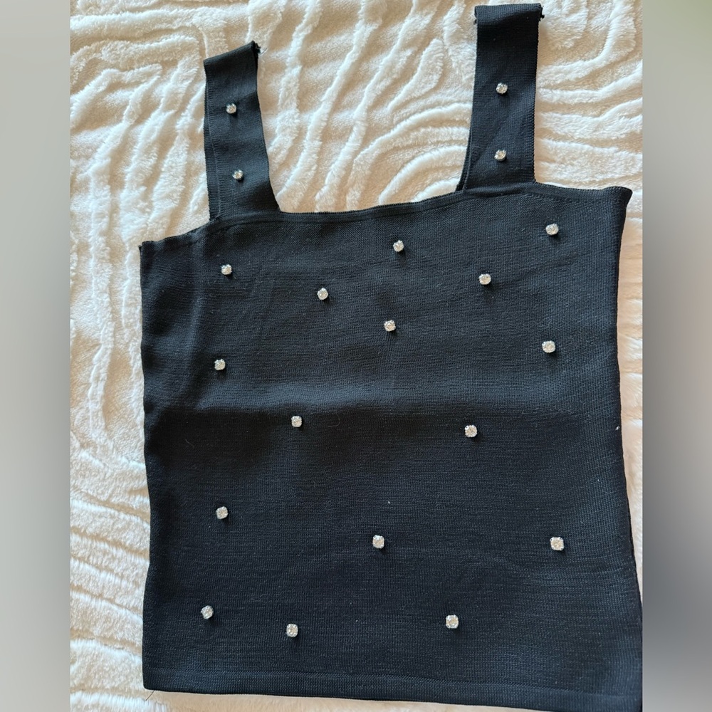 T195- Elegant Black Crop Top with Silver Details